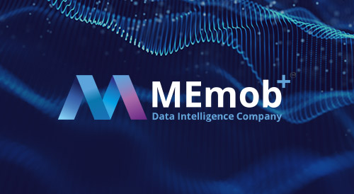 MEmob+ logo with the tagline “Data Intelligence Company” over a dynamic blue digital wave background, representing innovation, data-driven insights, and advanced location intelligence solutions.